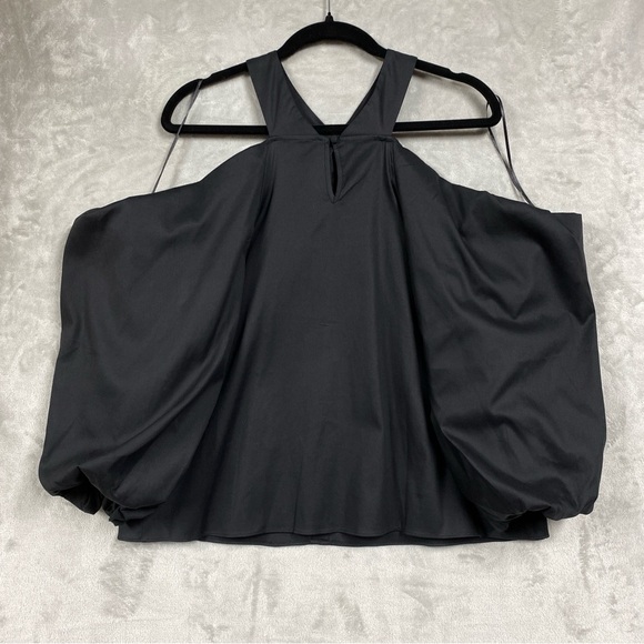 NEW Inc Puff Sleeve Off Shoulder Halter Dark Romantic Blouse Sz L Black - Picture 4 of 8